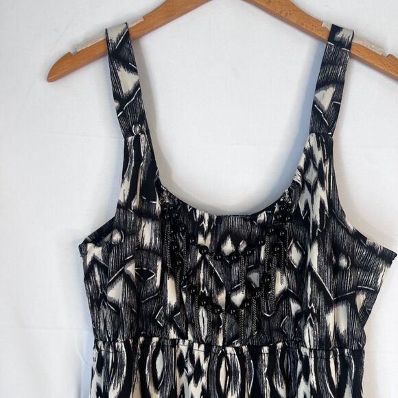 Halo Black & White Print Sleeveless Maxi Dress w/ Beaded Necklace Size Large - Picture 3 of 9
